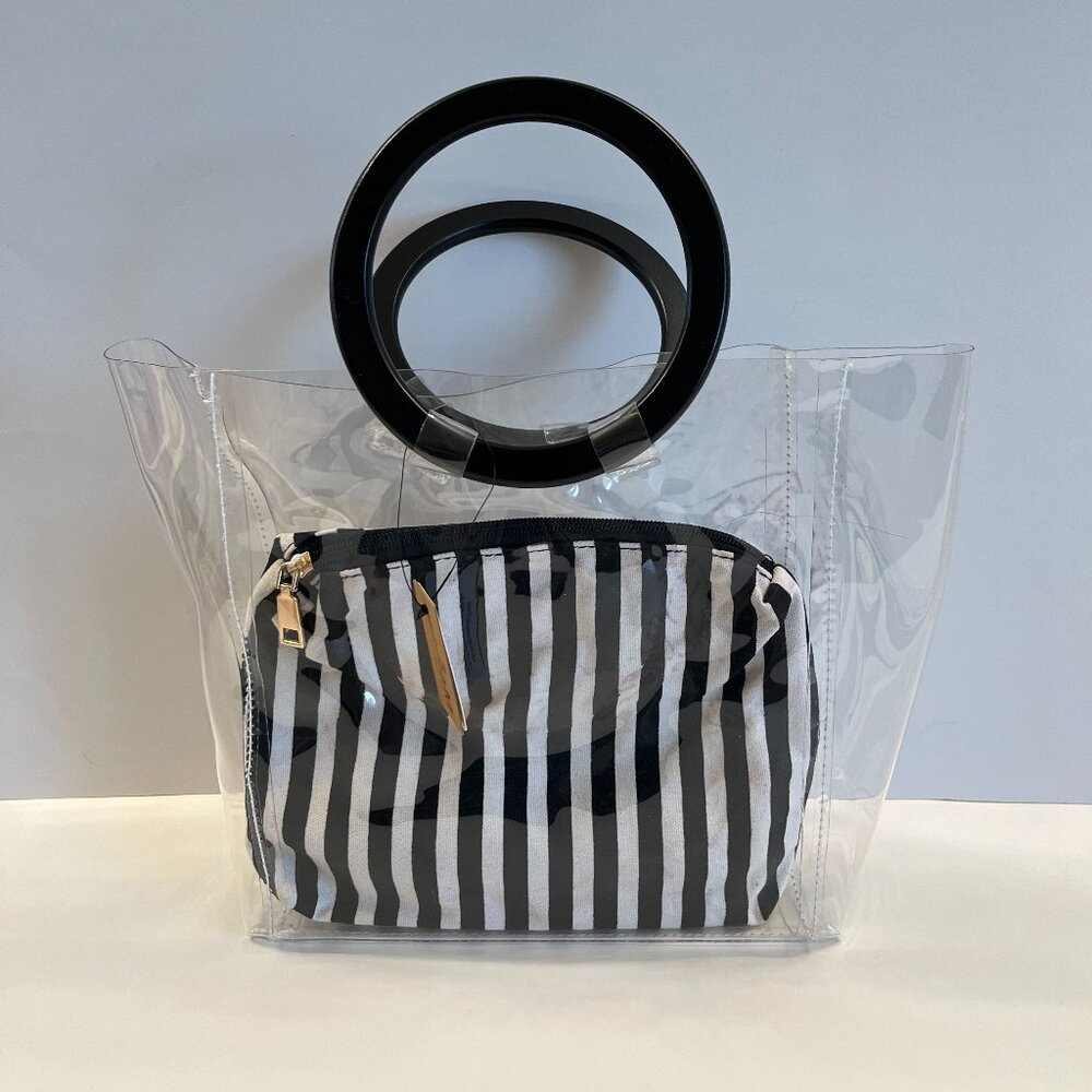 Clear Transparent Tote & Striped Make-Up Case - Bag in Bag - 2 for 1- NWT - Picture 4 of 6